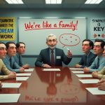 A satirical corporate office scene.